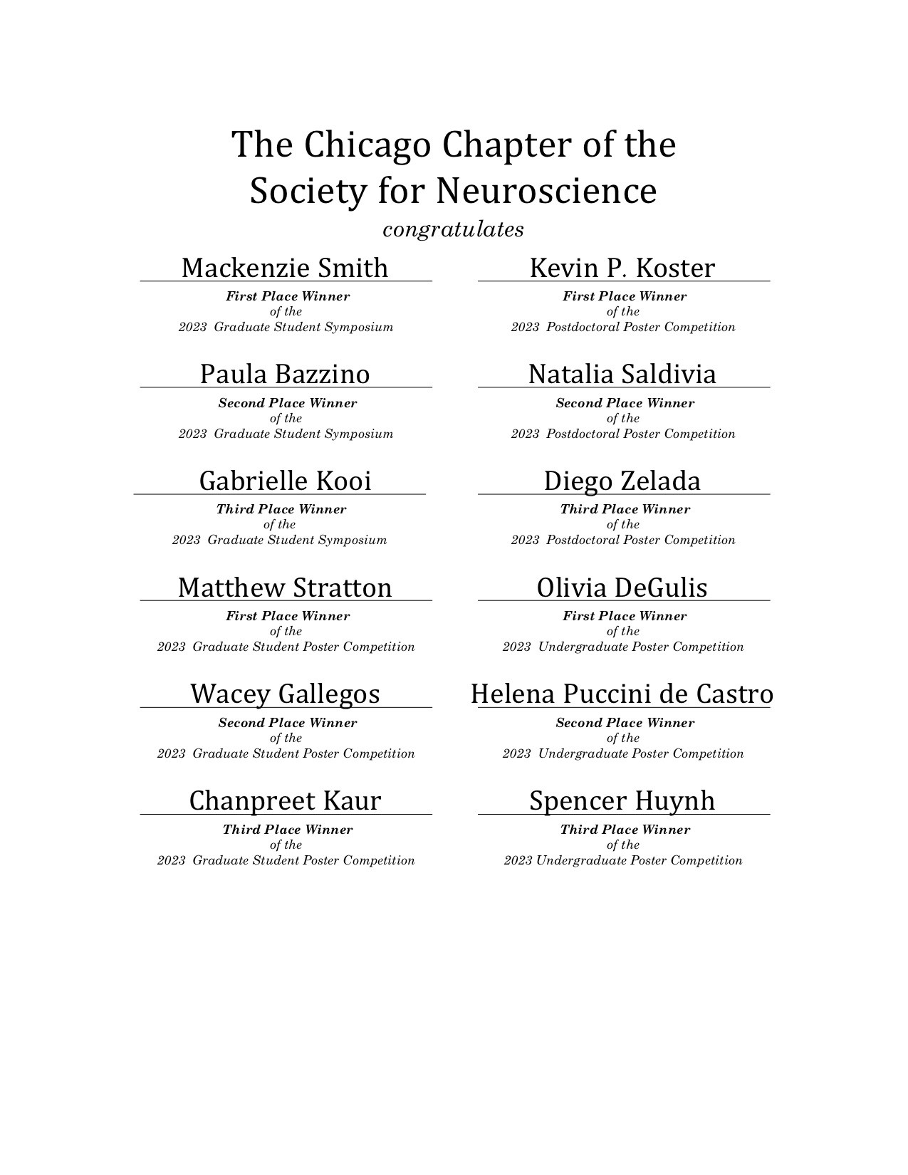 2023 CSfN Competition Winners (click for screen reader compatible PDF)